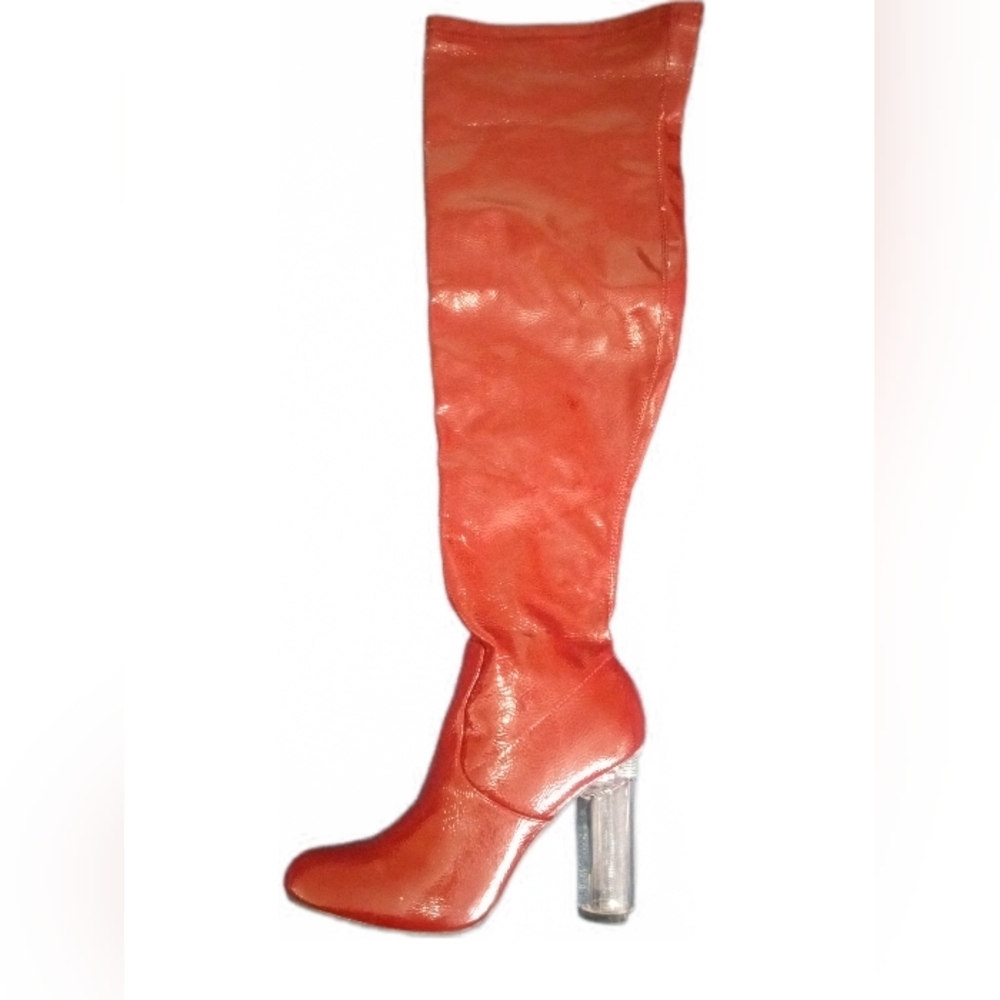 *Rare* "Flawless Diva" Burgundy Over-The-Knee Boots with Clear Block Heel
